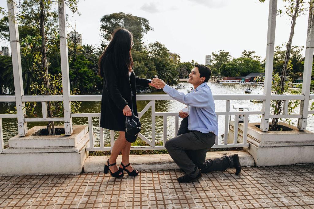 David de rodillas, proponiendo matrimonio
